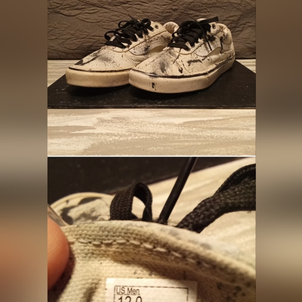 Vans (Ward Low) White w/ Black Paint Splatter Custom Mens Sz 12